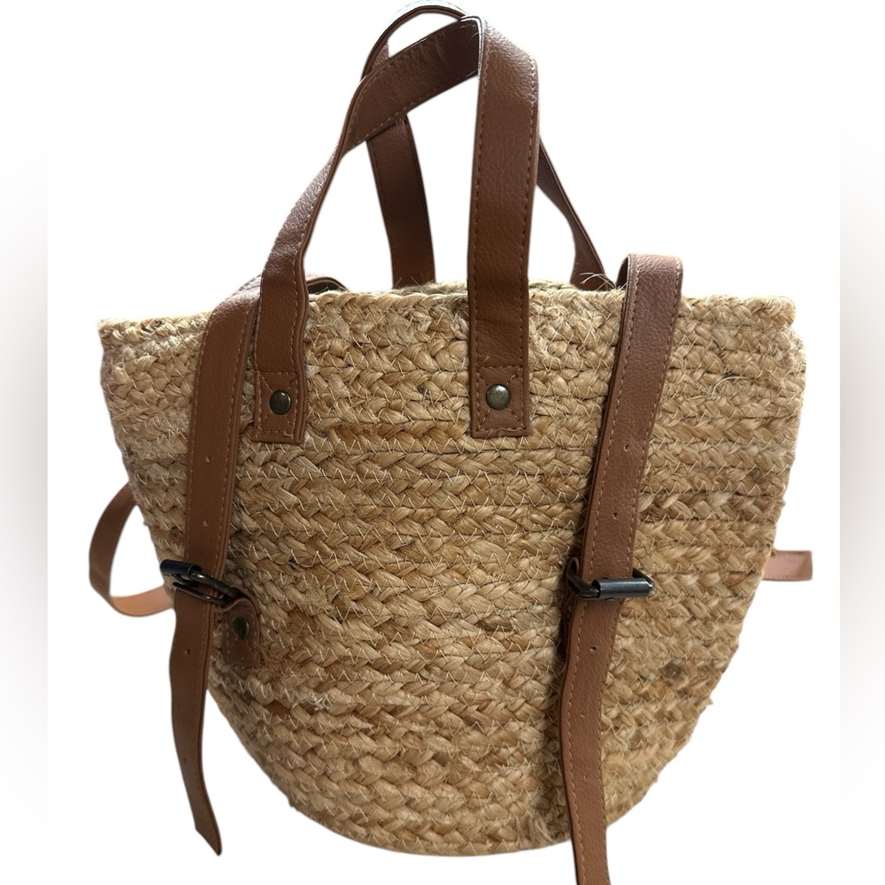 XIX Palms Insulated Jute Woven Picnic Backpack Preowned